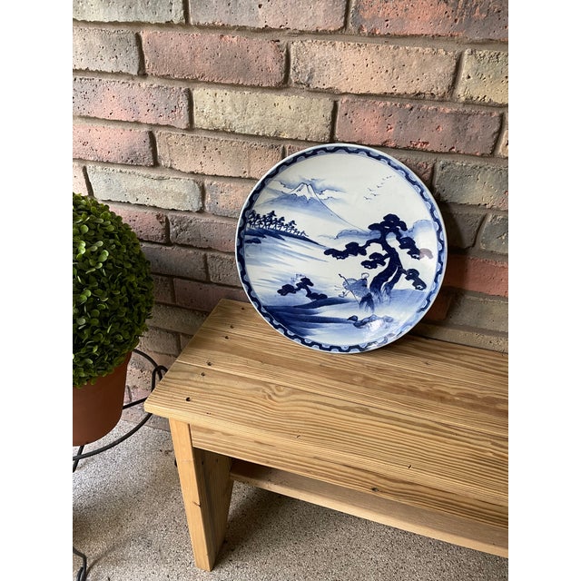 Early 20th Century Large 14.5" Blue and White Japanese Charger Mt Fuji For Sale - Image 16 of 17