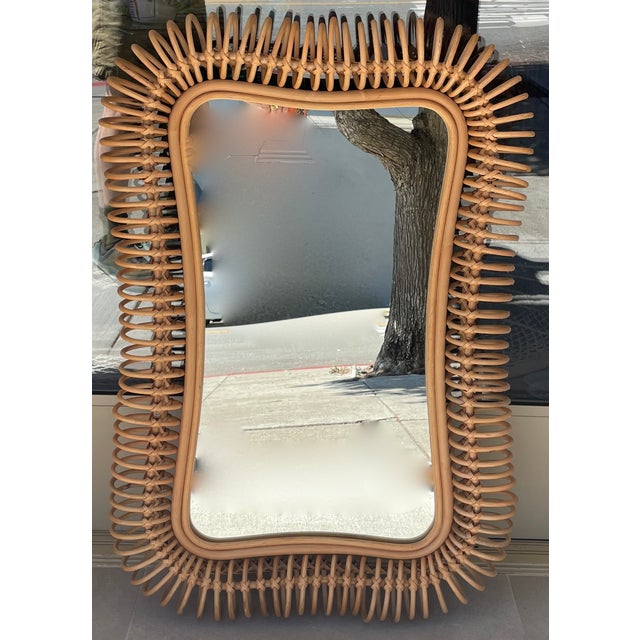 French 1960s French Inspired Beautiful Rattan Mirror For Sale - Image 3 of 8