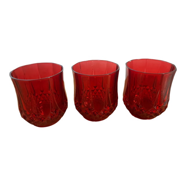 (3) Cristal d'Arques Longchamp Ruby Double Old Fashioned Glasses Set France For Sale