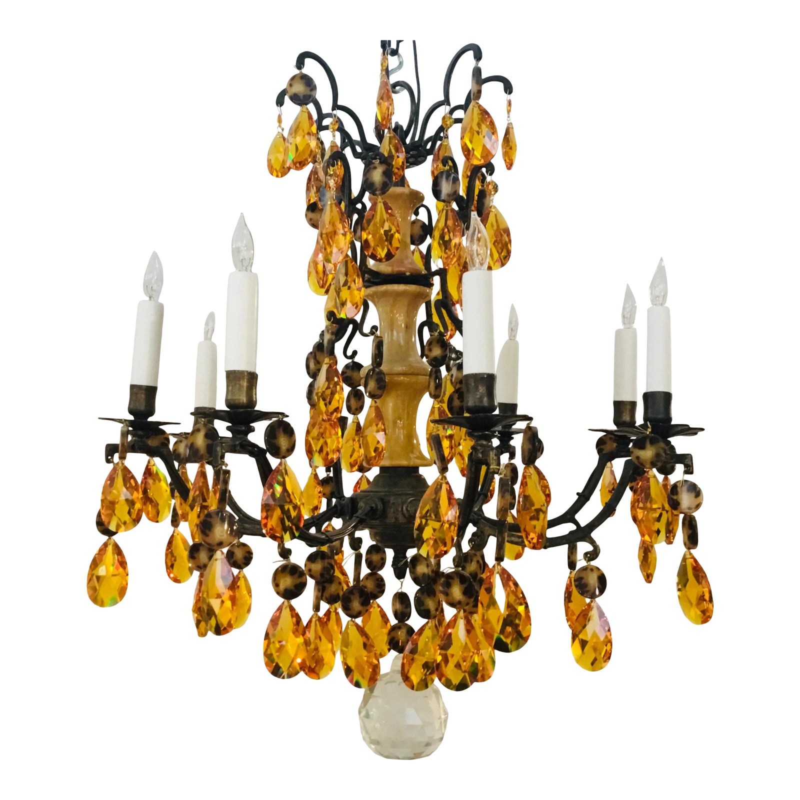 Myran Allen Luxury Lighting Bronze and Amber Crystal Chandelier Chairish