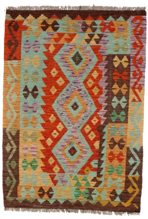 Afghan Kilim Handspun Wool Rug - 3′6″ × 4′11″