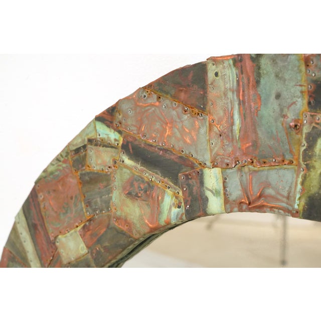 Handcrafted 32.75 in Round Copper Collage Art Wall Mirror For Sale - Image 4 of 7