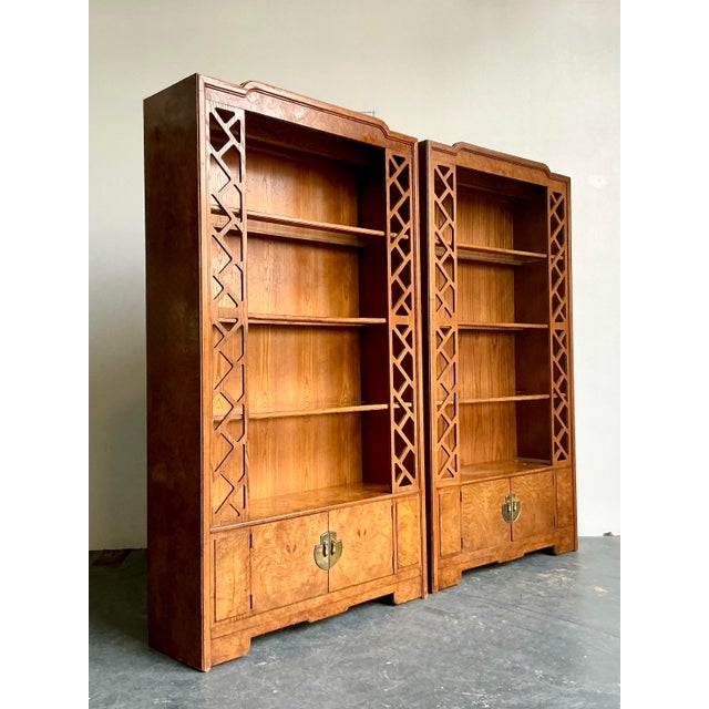 Vintage Boho Thomasville Burl Fretwork Etagere - A Pair For Sale - Image 12 of 12