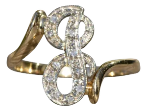 The Lenette: Ladies 14K Two Tone Script J Ring with Diamonds