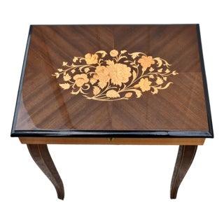 VTG.Sorrento Italian Inlaid Wood Music Box Table Jewelry Sewing Side Table For Sale