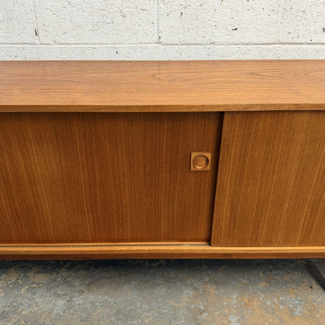 Long Danish Modern Teak Low Sideboard With Sliding Doors, Circa 1960s For Sale - Image 4 of 8