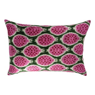 Pomegranates Silk Velvet Ikat Throw Pillow Cover, 16 X 24 For Sale