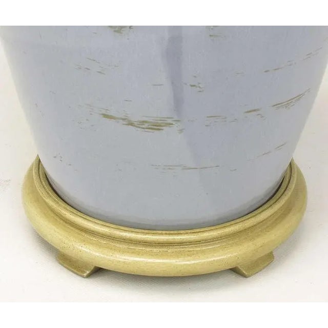 Metal Periwinkle Blue Vintage Glazed Urn-Form Table Lamps - a Pair For Sale - Image 7 of 8