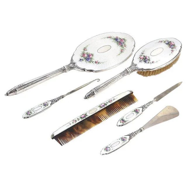 Sterling & Enamel Floral Dresser Set - 6 Pieces For Sale - Image 9 of 9