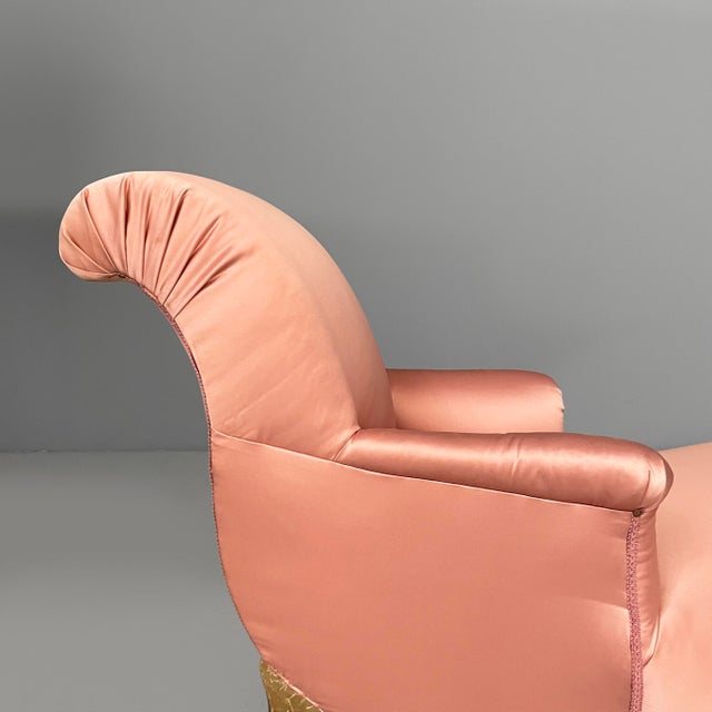 Gold Italian Chaise Longue with Armrest in Pink Satin and Gilded Wood, 1800s For Sale - Image 8 of 16