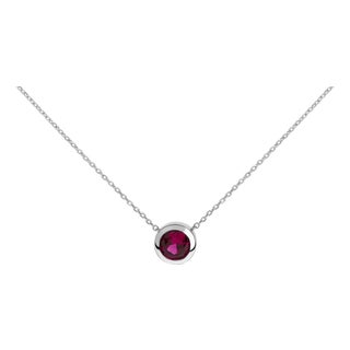 .925 Sterling Silver 7MM Bezel Set Created Red Ruby Pendant Necklace - 18" Inches For Sale