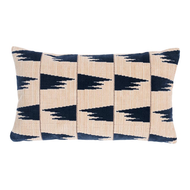 Schumacher x David Kaihoi Tutsi 20" Lumbar Pillow in Blue For Sale