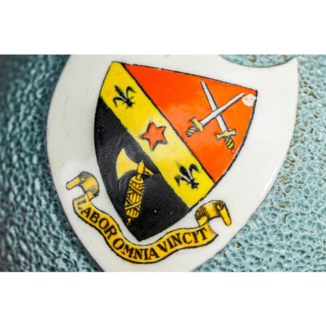 Preppy Shield Latin Motto Armorial Cheltenham College School Crest Hand Painted Antique Match Striker Holder Tobacciana Home Decor For Sale - Image 4 of 12