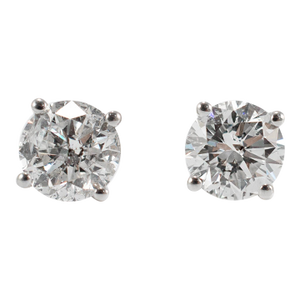 14k White Gold 4 Prong Screw Back 1.40 Ct Round Diamond Stud Earrings, A Pair