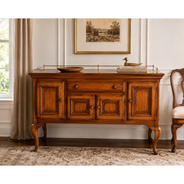 Mid-Century Modern Alexander Julian Home Colours Burl Wood Sideboard With Brass Gallery Rail For Sale - Image 3 of 9