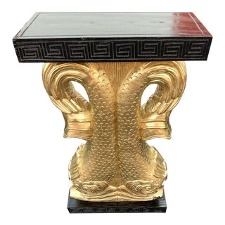 Hollywood Regency Carved Gilt Wood Dolphin Console Base For Sale