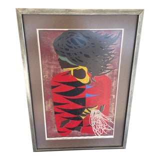 Tadashi Nakayama "The Red Coat" 1957 Woodblock For Sale