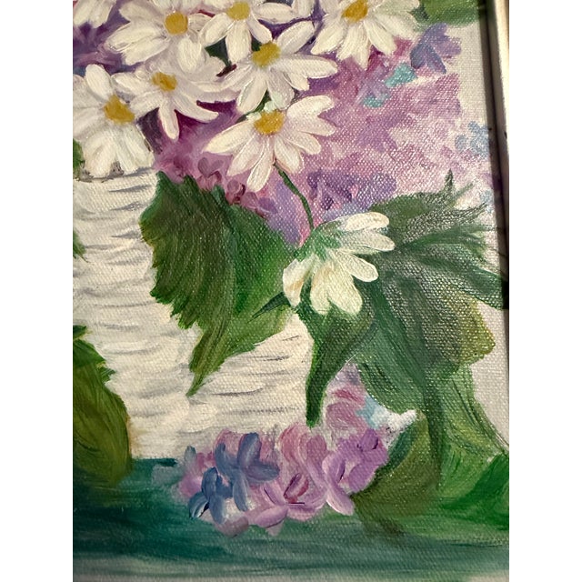 Contemporary Lilacs and Daisies Beautiful Floral Painting Framed and Signed For Sale - Image 4 of 5
