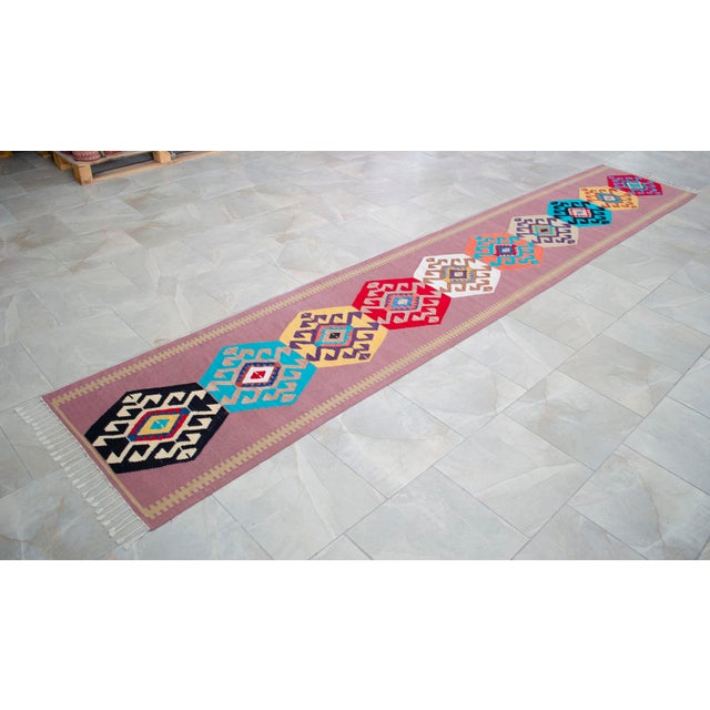 2020s Hand Woven Silk Runner Rug . Full Tribal Design Hallway Colorful Runner Rug New - 2′7″ X 14′3″ For Sale - Image 5 of 15