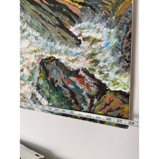 Turquoise Vintage Abstract Seascape Oil Painting on Canvas — Expressive Coastal Modern Ar For Sale - Image 8 of 9