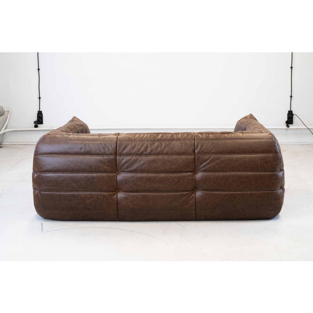 Vintage Two-Seater Togo Sofa with Arms in Brown Leather by Michel Ducaroy for Ligne Roset, 1970s For Sale - Image 10 of 18