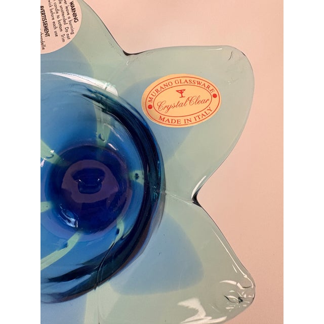Art Deco Murano Glass Blue Flower Votive Holders For Sale - Image 3 of 8