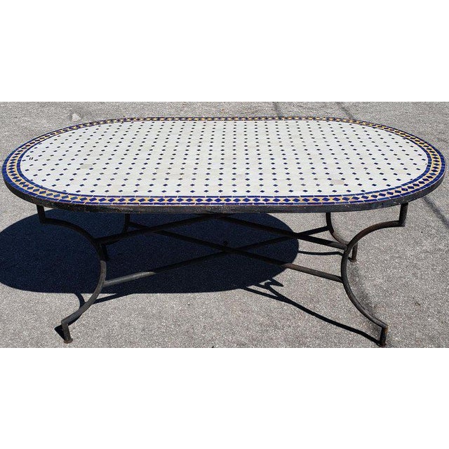 Metal Moroccan Oval Simple White Mosaic Dining Table For Sale - Image 7 of 8