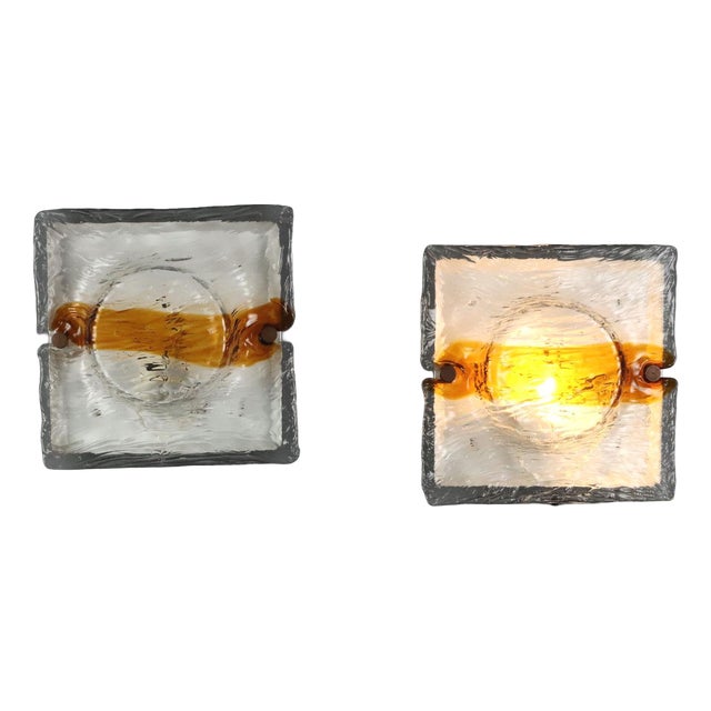 Glass and Brass Wall Lamps, 1970s, Set of 2 For Sale