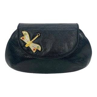 Judith Leiber Black Lizard Dragonfly Clutch For Sale