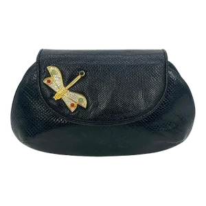 Judith Leiber Black Lizard Dragonfly Clutch
