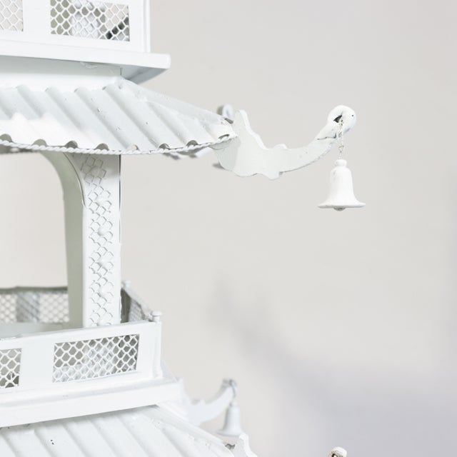 Vintage Large-Scale Seven-Tier Chinoiserie White Painted Tole Pagoda Tower For Sale - Image 9 of 13