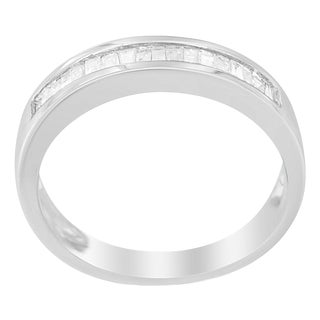 .925 Sterling Silver 1/3 Cttw Baguette Cut Diamond Channel Set Stackable Wedding Ring (H-I Color, I1-I2 Clarity) - Size 7 For Sale