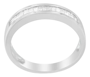 .925 Sterling Silver 1/3 Cttw Baguette Cut Diamond Channel Set Stackable Wedding Ring (H-I Color, I1-I2 Clarity) - Size 7