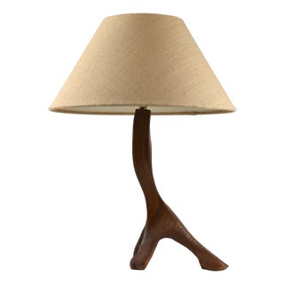 French Brutalist Table Lamp in Olive Wood, 1950s For Sale