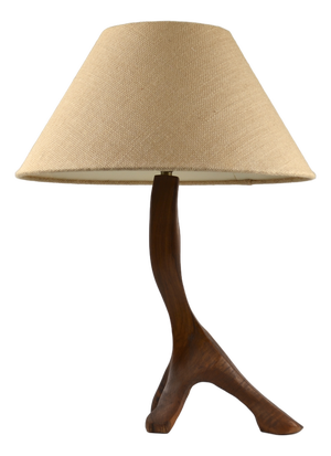 French Brutalist Table Lamp in Olive Wood, 1950s