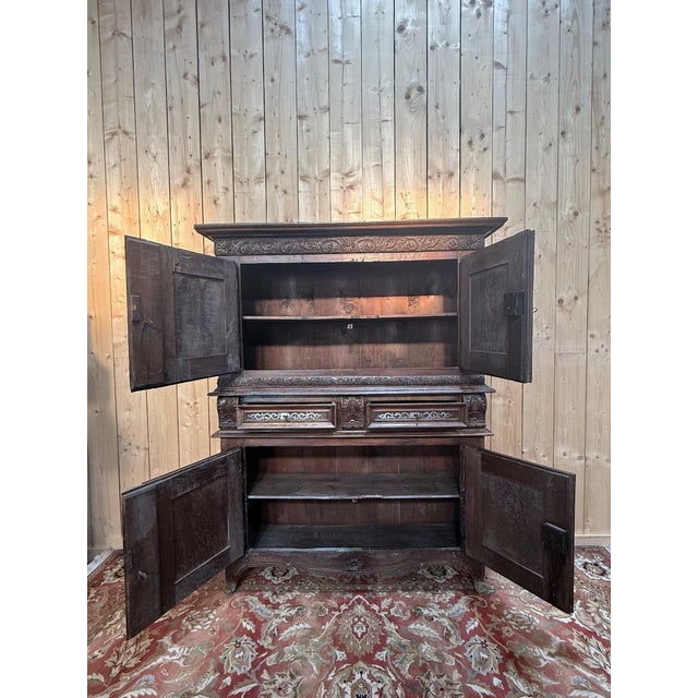 Renaissance Two-Part Cabinet in Carved Oak For Sale - Image 5 of 8