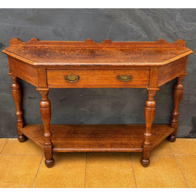 Spanish Oak Console Table With Drawer and Shelf, 20th Century For Sale - Image 9 of 14