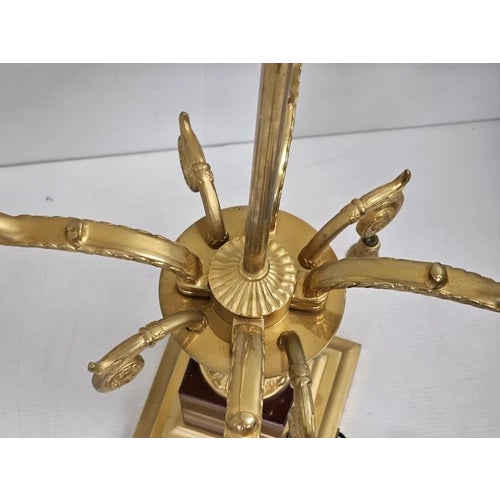 Traditional Vintage Laudarte SRL Italy Made Gilt Brass Candelabra Marble Table Lamp For Sale - Image 3 of 16