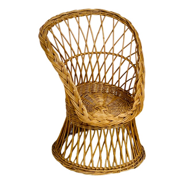 Vintage Handcrafted Rattan Children's Armchair, 1960s For Sale
