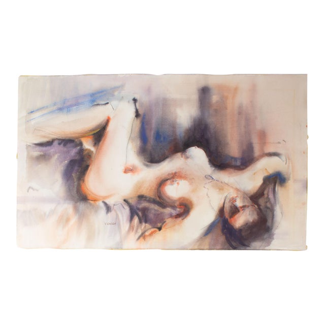 Watercolor Painting of a Nude Signed by v. Childe For Sale