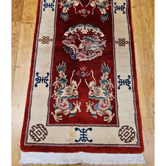 Red Vintage Chinese Art Deco Hand-Knotted Rug, Floral Motif, Wool, 1900s, 3' x 5' For Sale - Image 8 of 13
