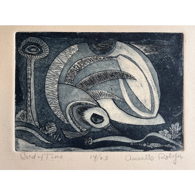This is a beautiful Vintage Original Hand-Signed Etching by listed American artist Annette Robyns (1914–1994) titled "Bird...