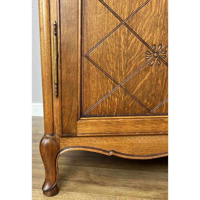 Vintage Louis XVI French Three Door Oak Carved Armoire For Sale - Image 10 of 13
