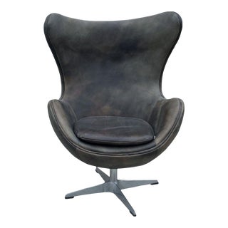 Restoration Hardware Copenhagen Leather Swivel Lounge Chair For Sale