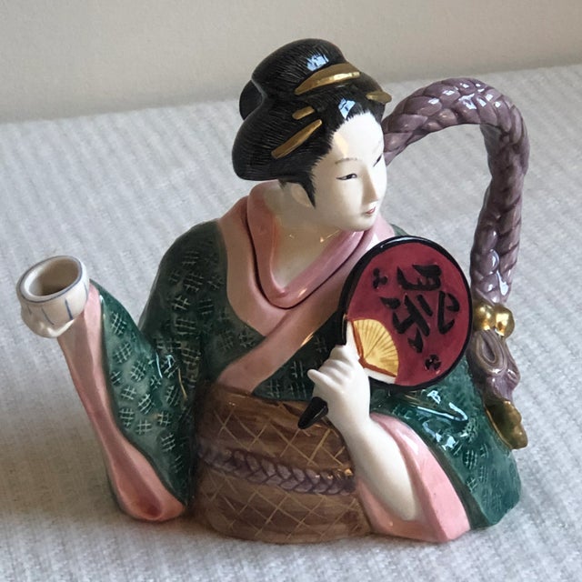 Vintage Fitz & Floyd Kyoto Festival Porcelain “Geisha” Teapot For Sale In Baltimore - Image 6 of 13