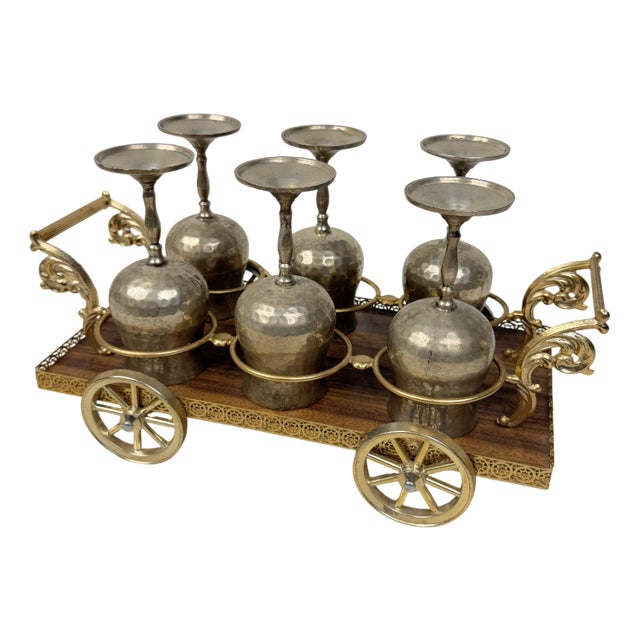 Vintage Silver-Plated Liquor Glass Trolley Set, 1950s, Set of 6 For Sale