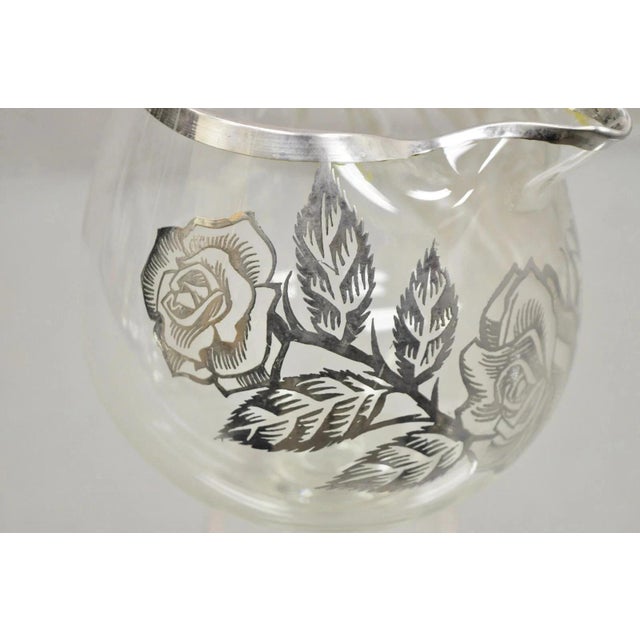 Art Nouveau Vintage Art Nouveau Floral Sterling Silver Overlay Glass Footed Water Pitcher For Sale - Image 3 of 12