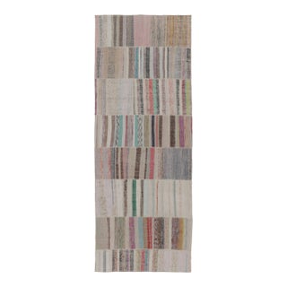 Rug & Kilim's Modern Patchwork Runner Kilim in Beige with Multicolor Stripes For Sale