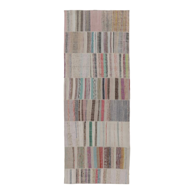 Rug & Kilim's Modern Patchwork Runner Kilim in Beige with Multicolor Stripes For Sale