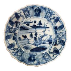 Small 17th C Chinese Blue White Porcelain Dish Plate Kangxi